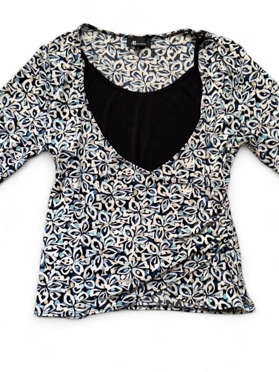 AB Studio Tops - AB Studio Black & Blue Floral V-Neck Wrap Top